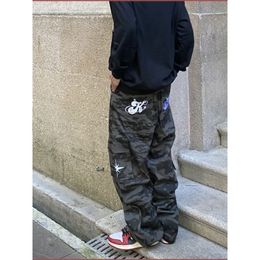 Men's Pants American Vintage Atmosphere Style Embroidered Camouflage Multi-Pocket Cargo Pants Men's INS Fashion Label Loose Straight Slacks 230710