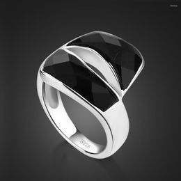 Cluster Rings Beautiful Vintage Design925 Sterling SILVER Ring Irregular Black Agate Noble Pretty Fashion Women Lady Jewellery