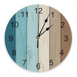 Wall Clocks Retro Teal Gradient Wood Grain Farm Large Clock Dinning Restaurant Cafe Decor Round Silent Home Decoration