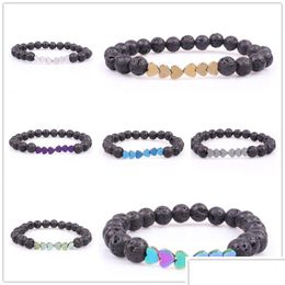 Charm Bracelets 8Mm Natural Lava Stone Heart Love Bead Bracelet Diy Volcano Essential Oil Diffuser For Women Men Jewellery Drop Deliver Dhgyf