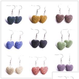 Dangle Chandelier 10Colors 20Mm Heart Love Lava Stone Earrings Diy Aromatherapy Essential Oil Diffuser Earings Jewellery For Women D Dh1Mt