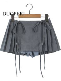 Skirts DUOPERA Women's Fashion Solid Lace Pleated Front Zipper Miniskirt Vintage High Waist Women's Fashion Short Skirt 230710