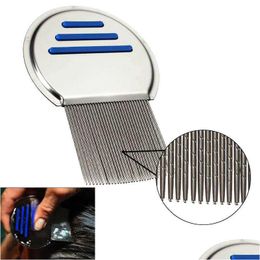 Hair Brushes Stainless Steel Terminator Lice Comb Nit Kids Rid Headlice Super Density Teeth Remove Nits Metal Drop Delivery Products Dhvr2