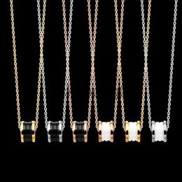Pendant Necklaces 3 Colours High Quality Stainless Steel Spring Pendant Women Designer Necklaces B Letter Black And White Threaded Ceramics Necklace Fashion Couple