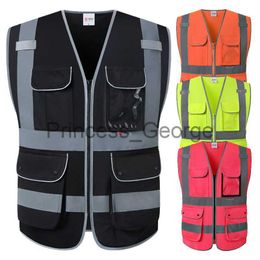Others Apparel Safety Vest Reflective High Visibility Vest Pockets Zipper Construction Security Working Vest Black Reflective Vest for Men x0711