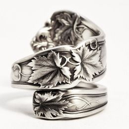 Vintage Silver Plated Irregular Ring Maple Leaf Engraved Spiral Rings for Men Women Punk Gothic Party Fashion Jewellery N3Z314