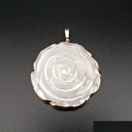 Pendant Necklaces Natural White Mother Of Pearl Shell Carved Flower Handmade Jewelry For Women Girls 5 Pieces Drop Delivery Pendants Dh5Ne