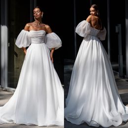 Fashion A Line Wedding Dresses for bride Puffy Sleeves Pearls Detail Wedding Dress Backless designer bridal gowns sweep train