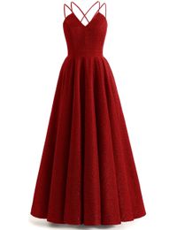 Long Sweety Formal Evening Dresses Deep V-Neck Spaghetti A-Line Satin Sexy Backless Plus Size Prom Party Gowns 25