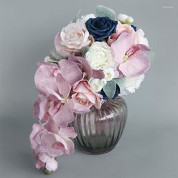 Decorative Flowers Artificial Vintage Flower Bouquet Simulation Silk Ornament Decor For Wedding Arrangement Decoration Gift