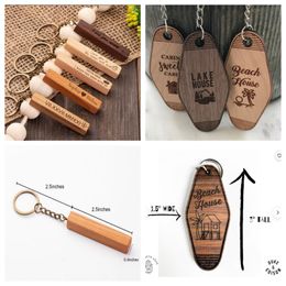 Creative Blank Beech Key Chain Rectangular Wooden Keychain Pendant DIY Fashion Accessories Gift Personalised Key Ring Key Tag Pendant Express