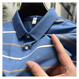 Men's Polos Luxury Summer Designer Lapel Polo Shirt Business Casual White Striped T-shirt Breathable Fashion Short-sleeved M-4XL