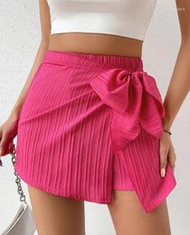 Women's Shorts Y2k For Women 2023 Summer Candy Colour Sports StyleBowknot Decor Casual Textured Skorts Streetwear