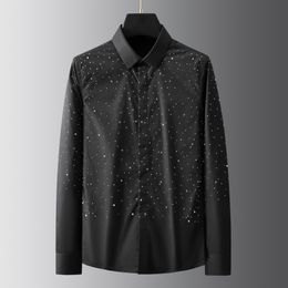 High Quality Stars Rhinestone Men's Shirt Long Sleeve Slim Fit Casual Business Dress Shirts Nightclub Party Tuxedo Men Clothing