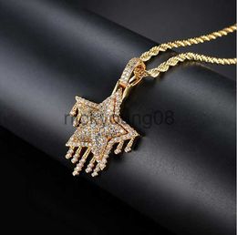 Pendant Necklaces MEN HIP HOP ICED OUT CZ BLING WATER DROPLETS STAR PENDANT NECKLACE Micro Pave Cubic Zirconia Simulated Diamonds Necklace x0711 x0711