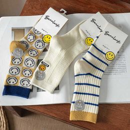 women's socks pure cotton medium tube autumn and winter white striped stockings trendy pile Women sock cute wholesale hosiery