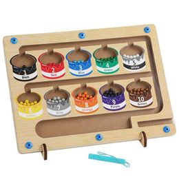 Intelligence toys Wooden Magnetic Colour Number Maze With 55 Beads Baby Montessori Educational Children Toys Recognition Game Gift For Kids 230710
