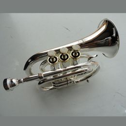 High quality Bb B flat pocket trumpet, palm trumpet brass instrument with hard case, mouthpiece, cloth and gloves
