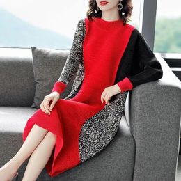 QNPQYX New Womens Dress Vestidos New Spring Autumn Woman Knitted Long Sweater pullover Elegant Winter Base Sweater Dresses Female