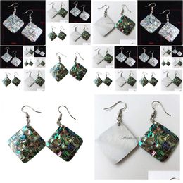 Charm Women Dangle Earrings Jewellery Paua Abalone Chequered Rhombus Natural Shells Earring Handmade Gem Stone 5 Pairs Drop Delivery Dhnbs