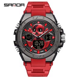 Skull Quartz Watch for Men SANDA Fashion Luminous Men's Skeleton Creative Watches New Product Digital Sports Weaterproof Clock