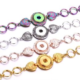 Charm Bracelets 18Mm Snap Button Heart Bracelet Sier Gold Link Chain Snaps Buttons Jewellery For Women Men Drop Delivery Dhfg4