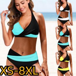 Sets 2022 Summer Women High Waist Bikini Sets Sexy Loose Size Top Swimsuit Two Pieces Set Swimwear Abstract Printing Bathing Suits