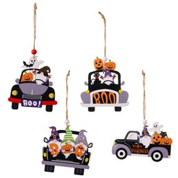 Halloween Tree Ornaments Gnome Ghost Pumpkin Truck Boo Sign Hanging Wooden Pendant Home Party Decorations KDJK2307