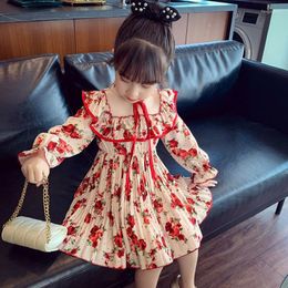 Girl Dresses Flower Dress Small And Medium-sized Girls Chiffon Autumn Children's Foreign Style Little Pleated Princess