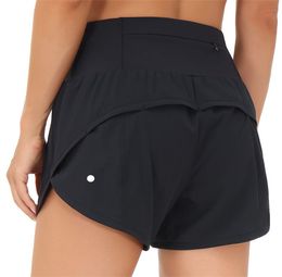 Women lu Sports Yoga Shorts Outfits High Waist Sportswear Breathable Zipper Pocket Fitness Wear Short Pants Girls Running Elastic With Inner Lining0594