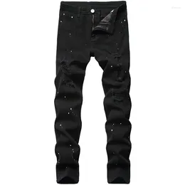 Men's Jeans Denim Design Fashion Lacquer Foot Casual Pants Stretch Regular Fit Black Long Four Season Plus Size