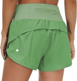 LU Women Sports Yoga Shorts ملابس عالية من الخصر الرياضي للملابس الرياضية تنفس الجيب اللياقة البدنية ارتداء البنات القصير