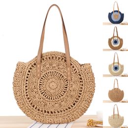 Evening Bags Classic Summer Woven Bag Women Round Beach Shoulder Bag Women Straw Bag CrossBody Bag Female Message Handbag Women Tote Bag 230710