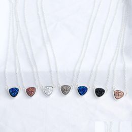 Pendant Necklaces Fashion Drusy Druzy Necklace Sier Plated Mticolor Resin Irregar Faux Natural Stone For Women Lady Jewellery Drop Del Dh7X5