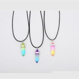 Pendant Necklaces Natural Glass Mticolored Hexagonal Column Healing Crystal Chakra Stone Necklace For Women Jewellery Drop Delivery Pen Dhexg