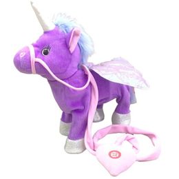 Plush Dolls 25cm Magic Unicorn Walking Talking Stuffed Animal Horse Toy Sound Record Fantasy Gift for kids 230710