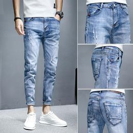 Men's Jeans Plus Size 28-36 Men Ripped Spring Autumn Fashion Casual Printed Slim Skinny Pencil Long Denim Pants Streetwear