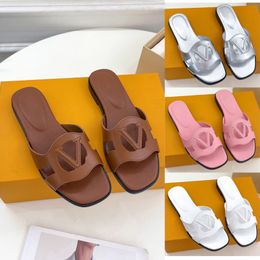 Flat Mule Cut Out Upper Slides Brown Black Leather Slippers For Women Fashion Pool Comfort Sandals Mules Home Casual Party