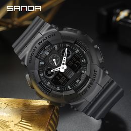 SANDA Fashion Multifunctional Dual Display Mens Watches Military Watch For Men Luminous LED 50M Waterproof Watch Reloj Hombre