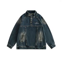 Men's Jackets Oversized Hip Hop Jeans Jacket With Letter Embroidery Fashion Loose Fit Vintage Denim Coat Pullover Outerwear Tops