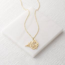 Pendant Necklaces Ready Calligraphy Name Necklcae for Women Gold Stainless Steel Islamic Pendant Personalized Arabic Custom Jewelry Birthday Gift 230710