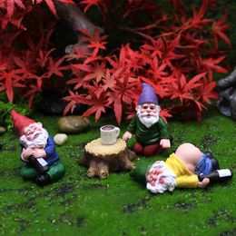 5/6/9 Pcs Drunk Gnome Resin Set Mini Dwarf Campfire Statue Waterproof Fairy Tale Garden Outdoor Patio Lawn Landscape Decoration L230620