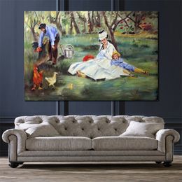 Hand Painted Canvas Art the Monet Family in the Garden Edouard Manet Paintings Countryside Landscape Artwork Home Decor