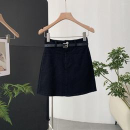 Skirts Korean Style Wrap Hip Skirt Women 2023Summer Fashion Solid Colour Short Ladies Casual Pocket A-line With Belt Faldas