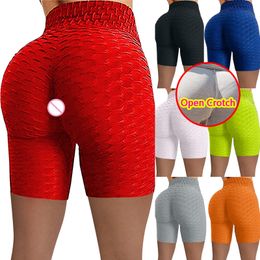 Open Crotch Woman's Sexy High Rise Gym Leggings Fitness Breathable Mini Hot Pants Crotchless Thin Short Capris Cropped Trousers