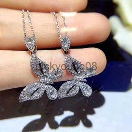 Pendant Necklaces Butterfly moissanite Diamond Pendant Real 925 Sterling Silver Charm Party Wedding Pendants Necklace For Women Bridal Jewelry x0711