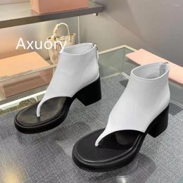 Sandals 2023 Women's Flip-flops Genuine Leather Fashion Style High Heel 7cm Dress Shoe Chunky Block Ankle