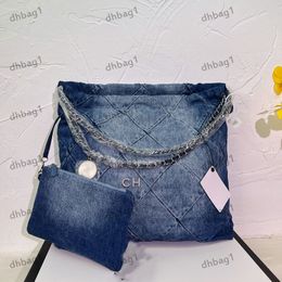 22 Designer Classic Denim Bags Garbage Bag Hardware Metal Silver Button Matelasse Chain Crossbody Bag Tote Large Beach Bags Blue Two-Piece Purse 37x38cm