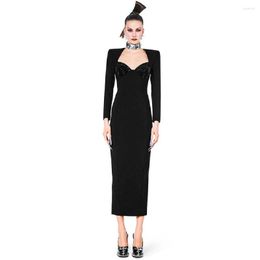 Casual Dresses Women's Dress Fashion Style Simple Black Bodycon Bandage Vestido Elegant Full Sleeves Chic Female Skirt Ladies Party Gown