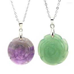 Pendant Necklaces KFT Natural Stone With Chain Handcarvd Rose Flower Healing Crystal Quartz Amethyst Necaklace For Valentine's Day